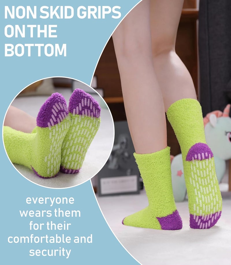 Yebing Store Non Slip Hospital Socks for Women with Grips Fuzzy Cozy Anti Skid Slipper Socks Winter Warm Soft Fluffy Sleep Socks - Image 2